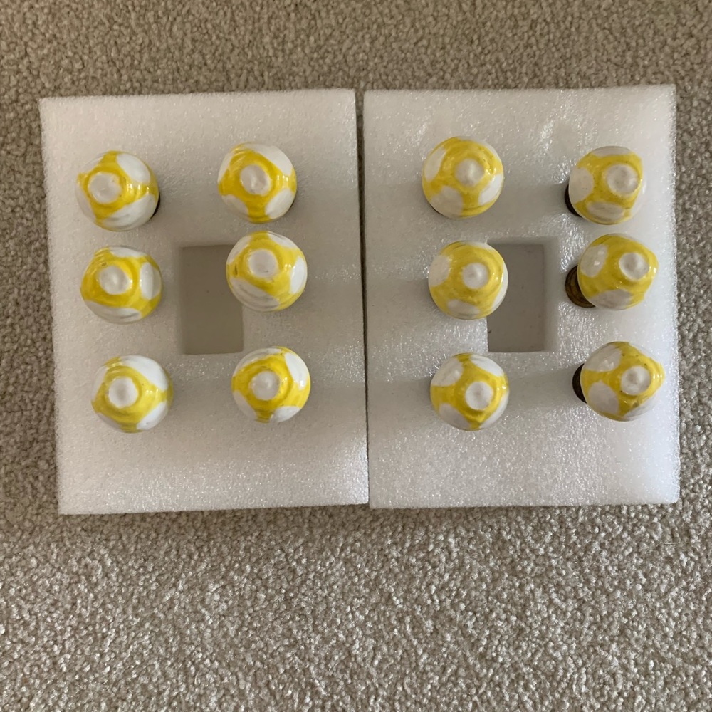 Anthropologie Yellow Polkadot Brass Ceramic Drawer Pulls - 12
